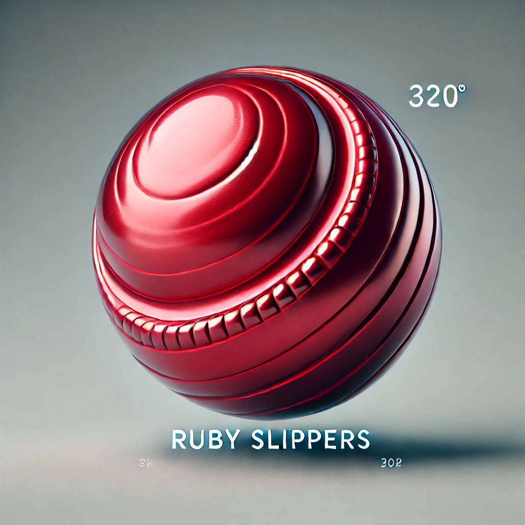 DALL·E 2024-07-23 11.51.40 - A high-quality visual of a red color swatch labeled 'Ruby Slippers', displayed in a semi-sphere shape with identical texture, reflectivity, and finish